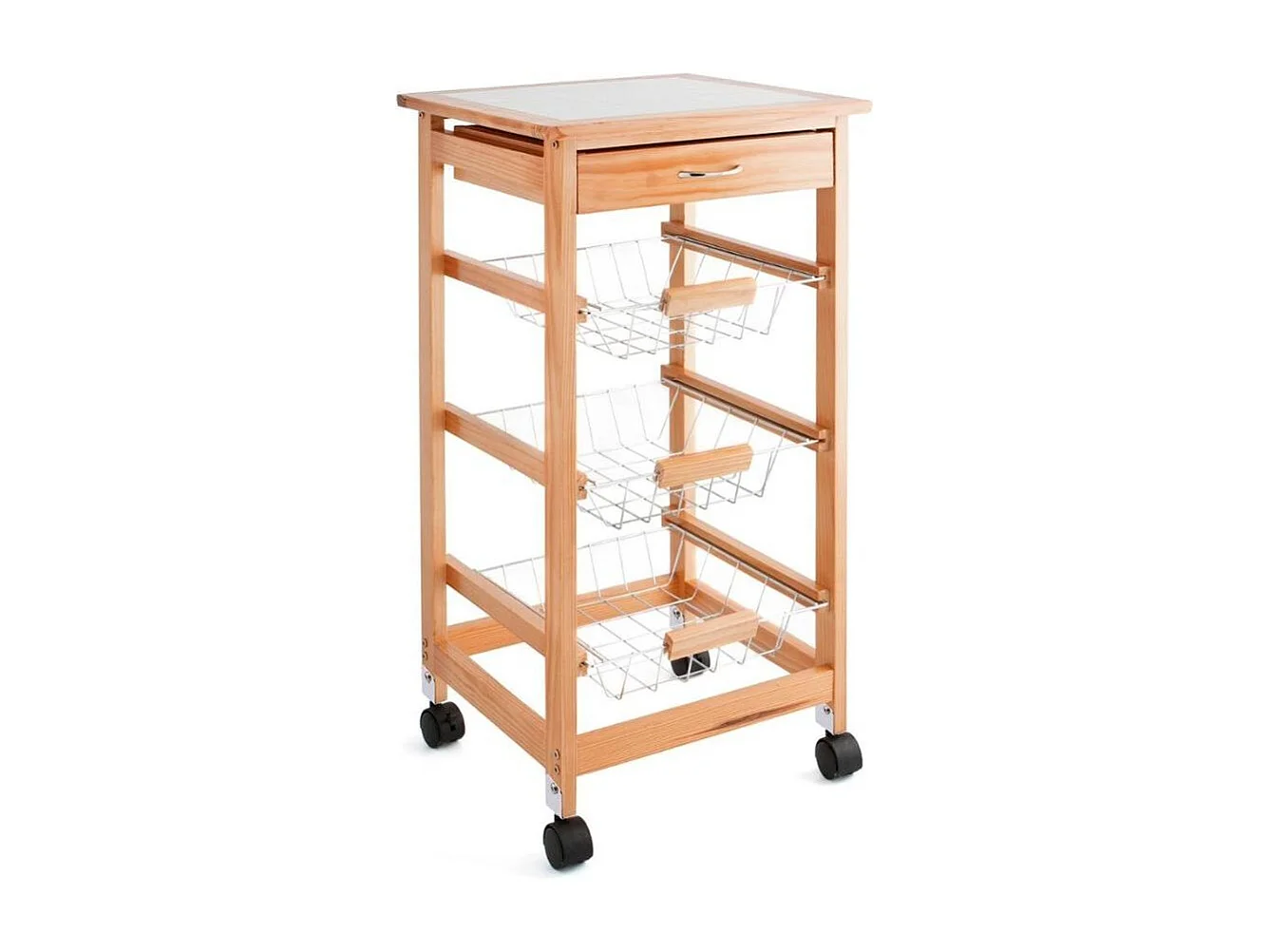Carrito auxiliar Garbo Quid 3 cestas + cajón natural/blanco 76x37 cm