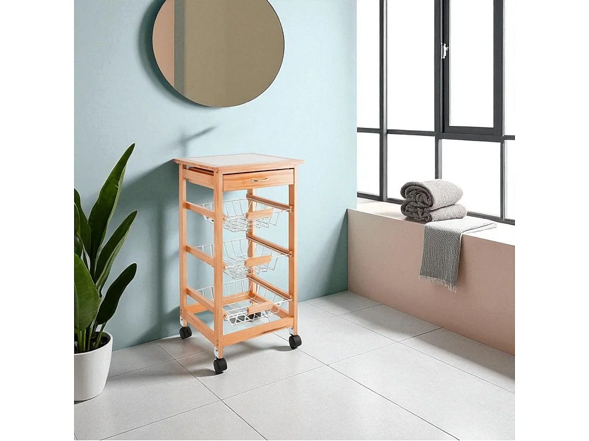 Carrito auxiliar Garbo Quid 3 cestas + cajón natural/blanco 76x37 cm