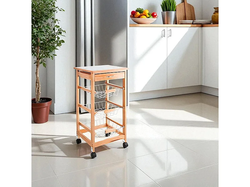 Carrito auxiliar Garbo Quid 3 cestas + cajón natural/blanco 76x37 cm