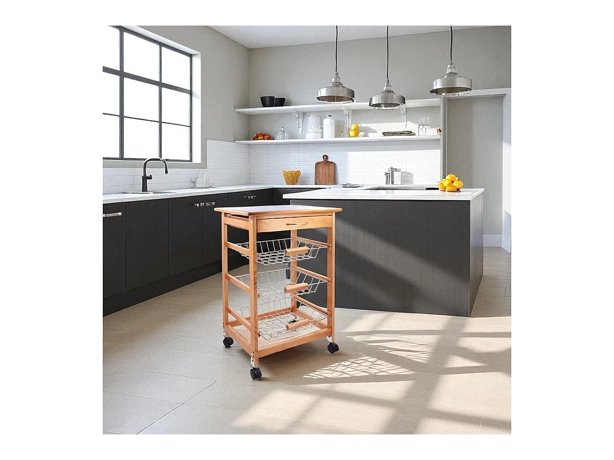 Carrito auxiliar Garbo Quid 3 cestas + cajón natural/blanco 76x47x37 cm