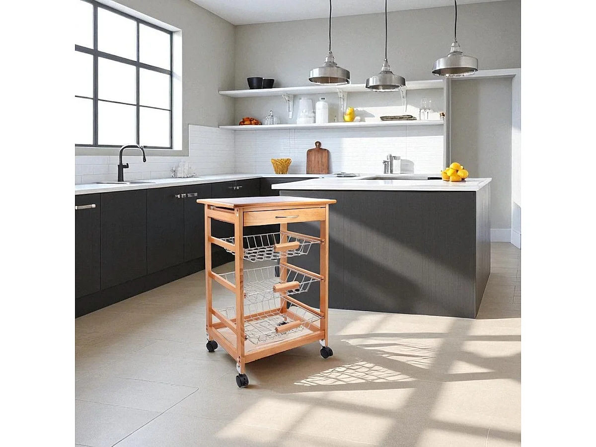 Carrito auxiliar Garbo Quid 3 cestas + cajón natural/blanco 76x47x37 cm