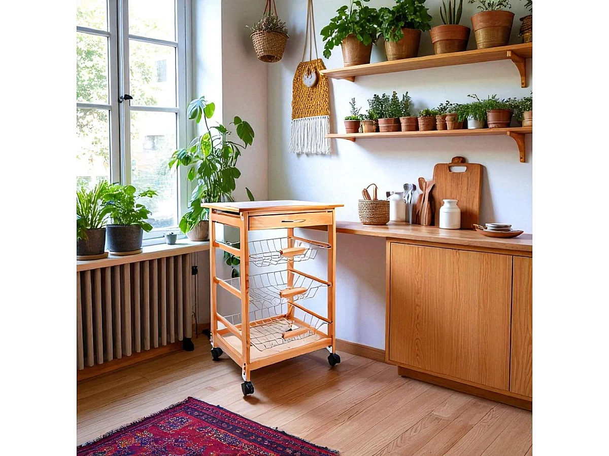 Carrito auxiliar Garbo Quid 3 cestas + cajón natural/blanco 76x47x37 cm