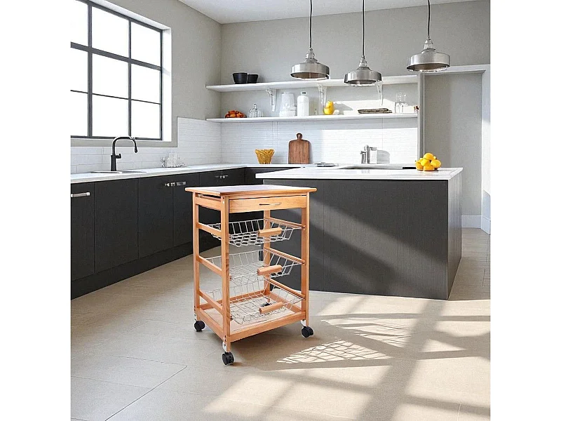 Carrito auxiliar Garbo Quid 3 cestas + cajón natural/blanco 76x47x37 cm