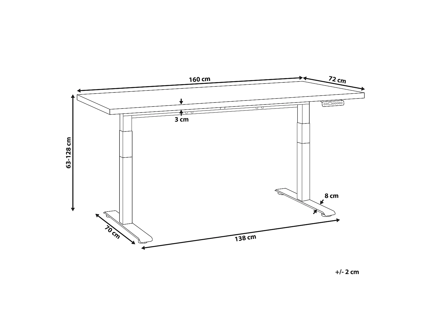 Bureau réglable en hauteur électriquement DESTINES 160 cm 72 cm Marron clair/blanc