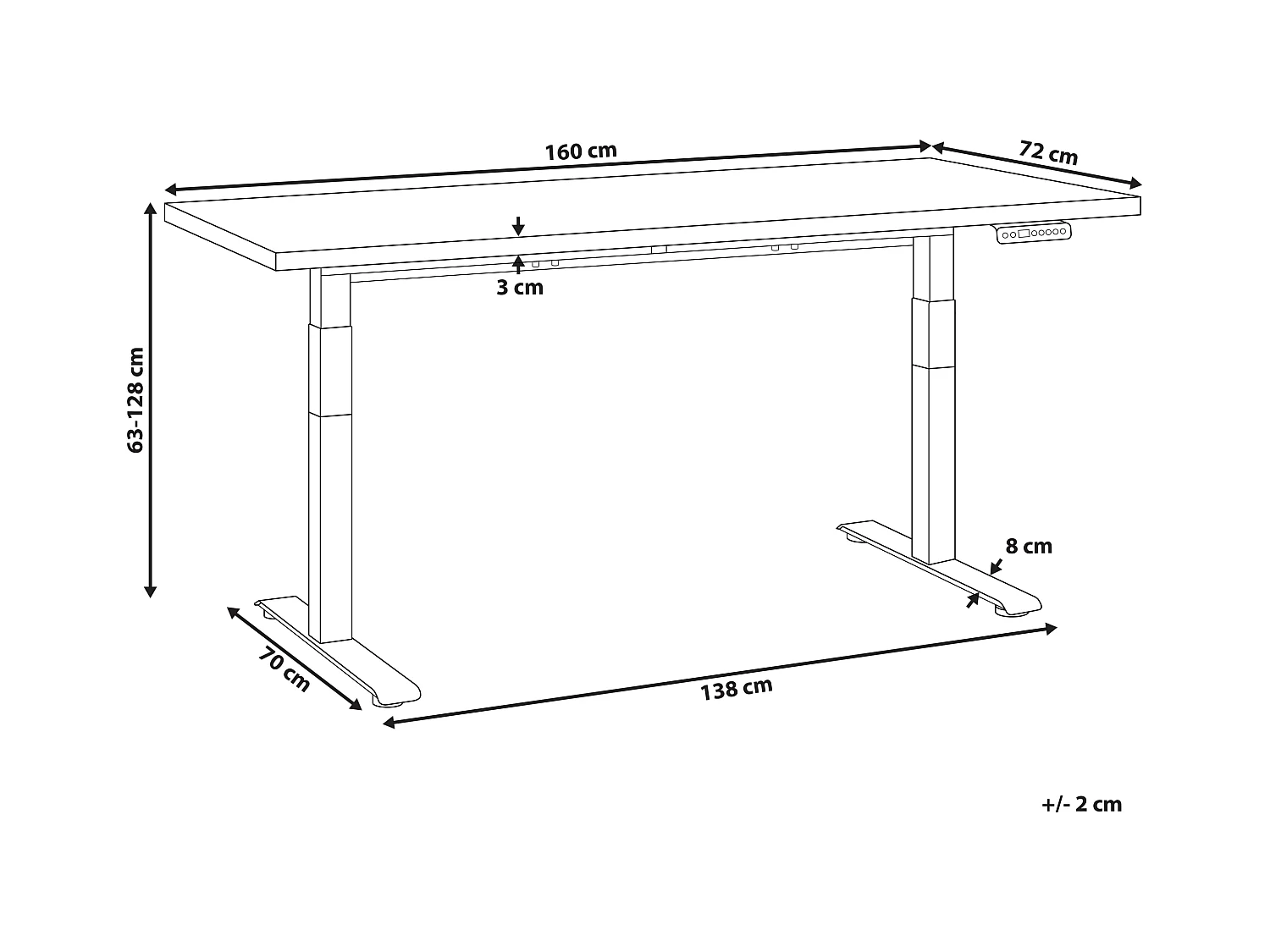 Bureau réglable en hauteur électriquement DESTINES Noir/marron clair 160 cm 72 cm
