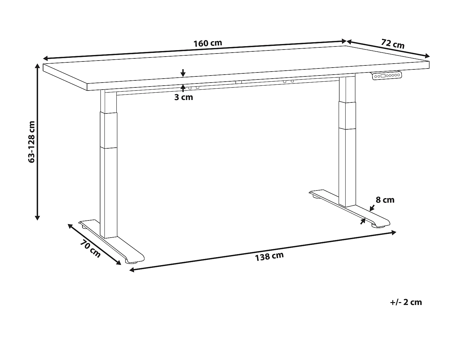 Bureau réglable en hauteur électriquement DESTINES Noir/marron clair 160 cm 72 cm