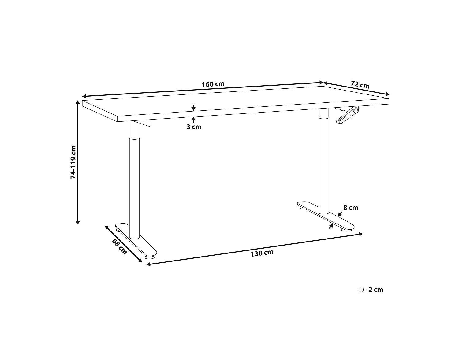 Bureau réglable en hauteur manuellement DESTINAS 160 cm 72 cm Marron clair/blanc