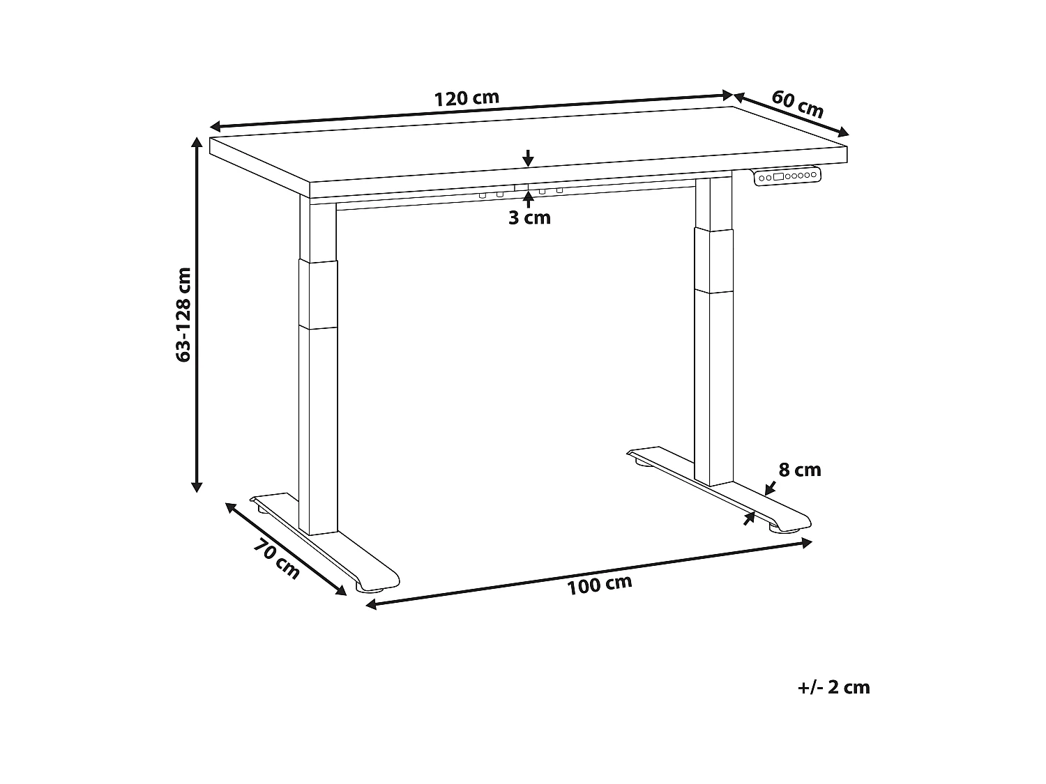 Bureau réglable en hauteur électriquement DESTINES Noir/marron clair 120 cm 60 cm