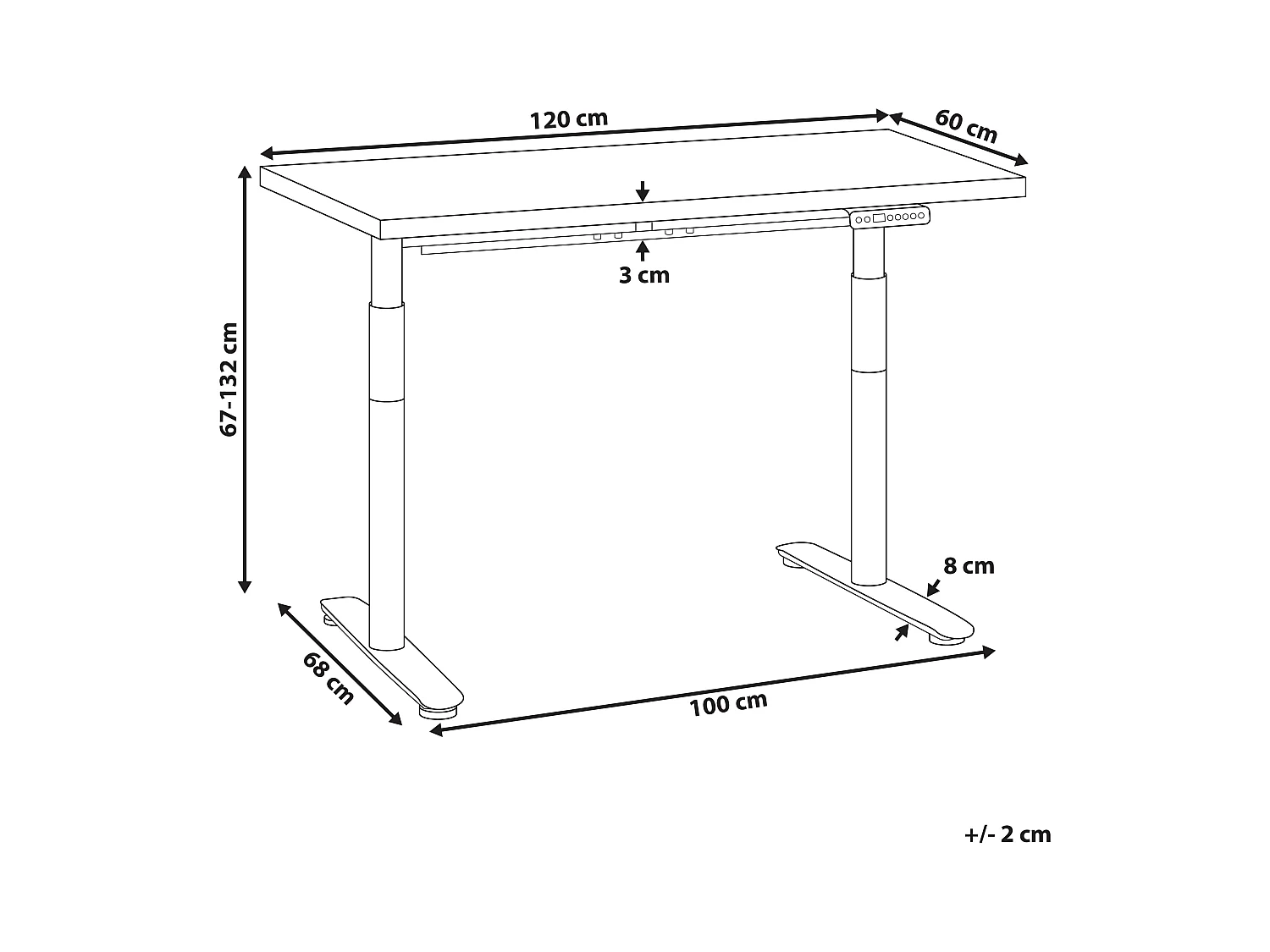 Bureau réglable en hauteur électriquement DESTINAS Noir/marron clair 120 cm 60 cm