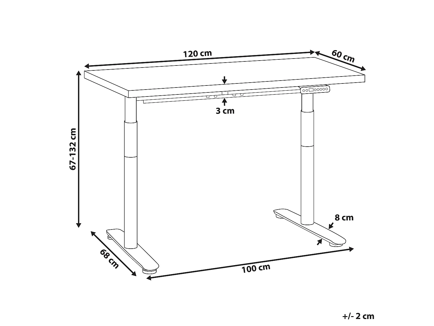 Bureau réglable en hauteur électriquement DESTINAS 120 cm 72 cm Noir/marron clair