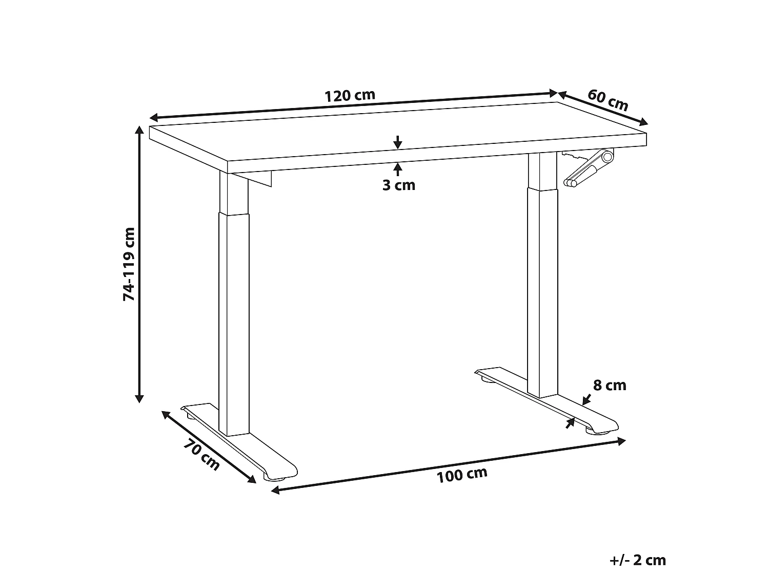 Bureau réglable en hauteur manuellement DESTINES 120 cm 72 cm Noir/marron clair