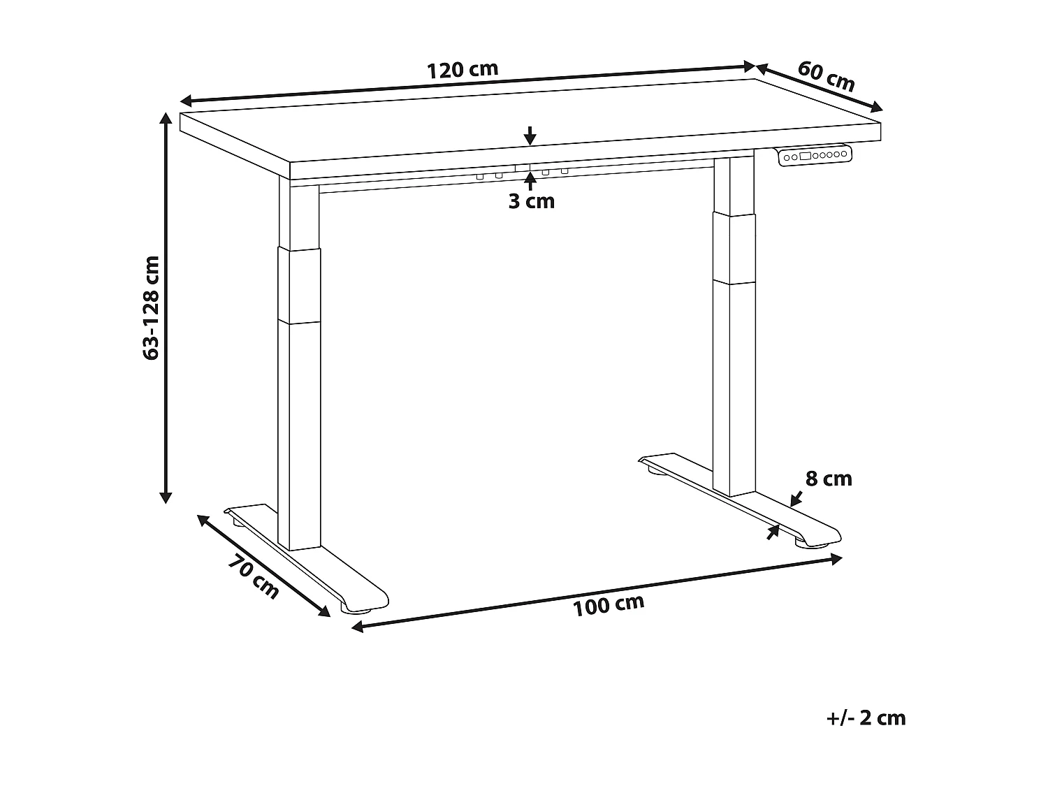 Bureau réglable en hauteur électriquement DESTINES Marron clair/blanc 120 cm 60 cm