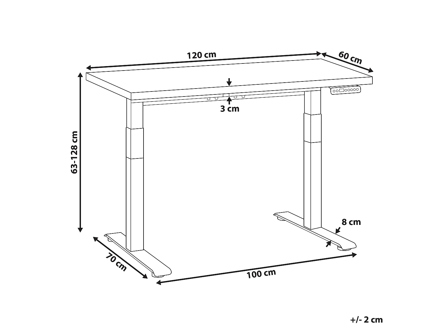 Bureau réglable en hauteur électriquement DESTINES 120 cm 72 cm Marron clair/blanc
