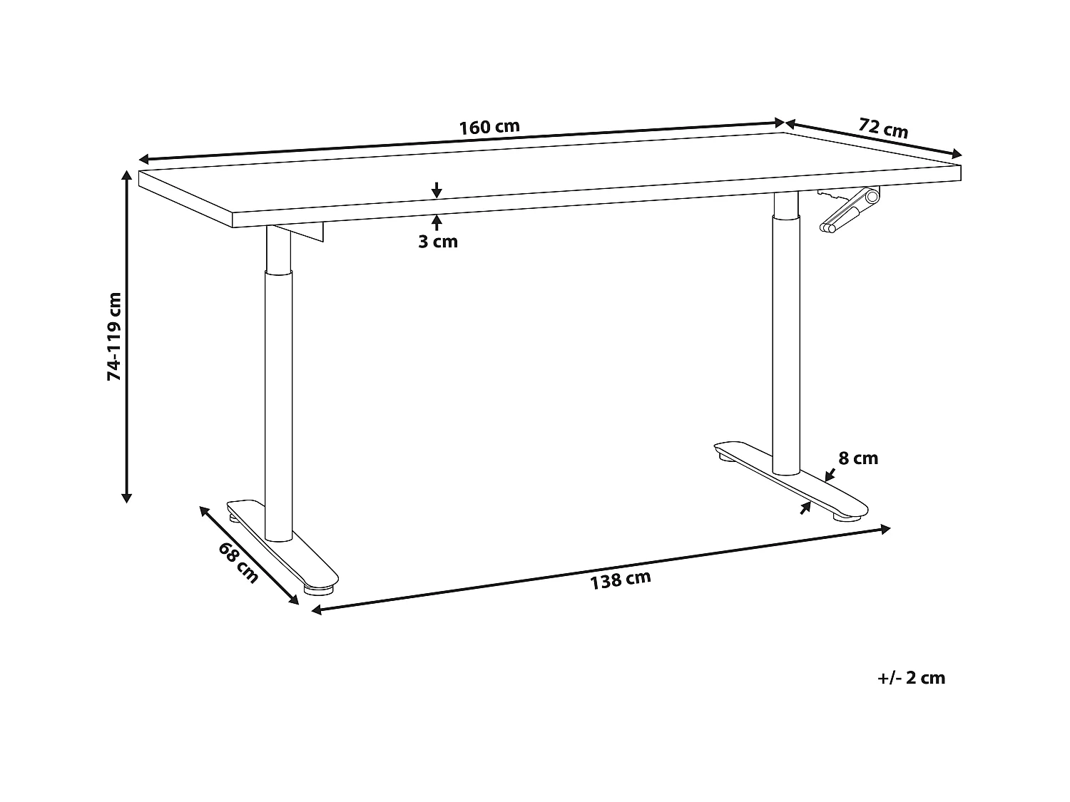 Bureau réglable en hauteur manuellement DESTINAS Noir/marron clair 160 cm 72 cm
