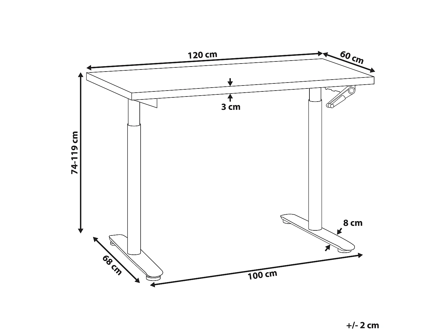 Bureau réglable en hauteur manuellement DESTINAS 120 cm 72 cm Marron clair/blanc