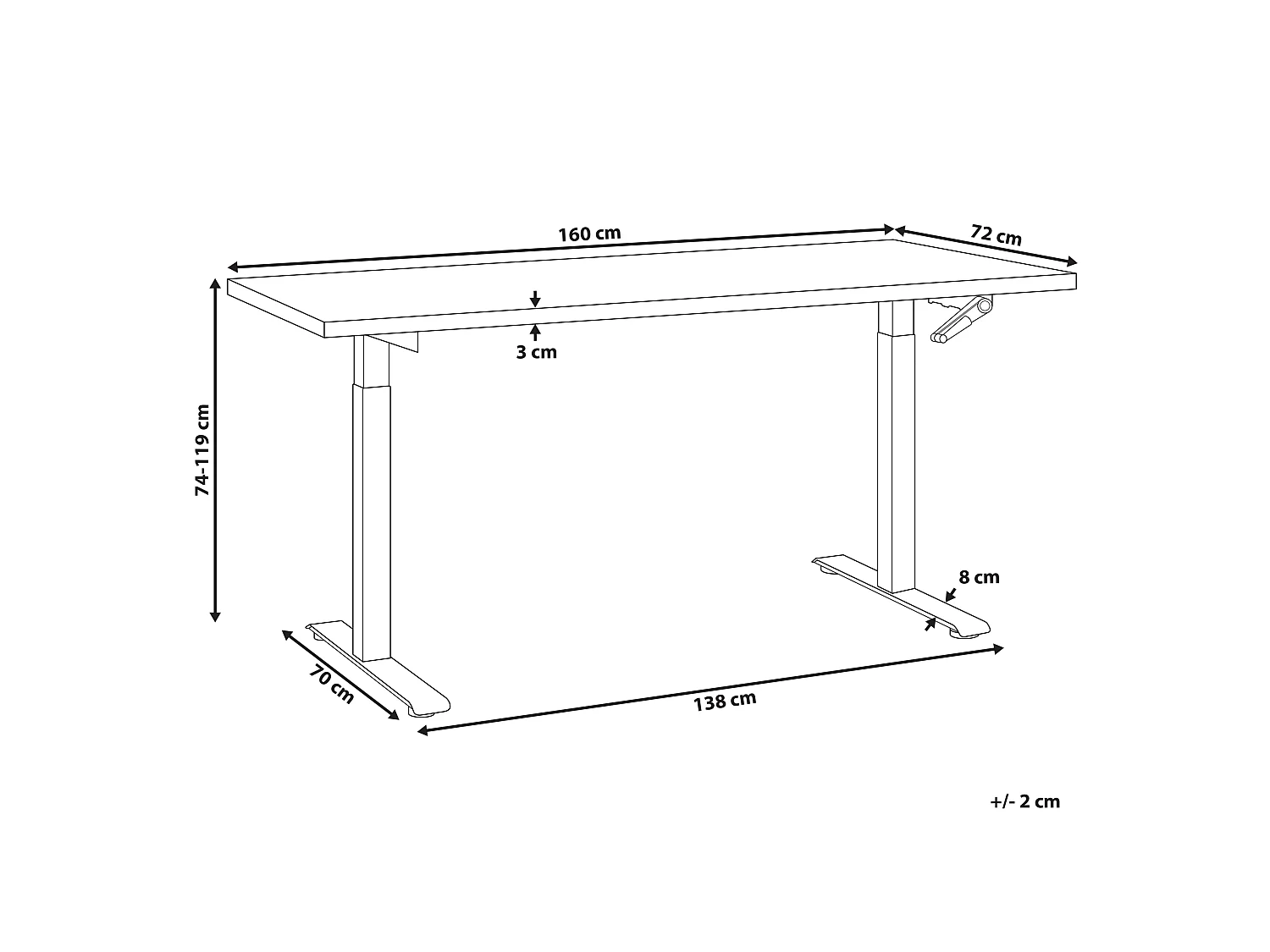 Bureau réglable en hauteur manuellement DESTINES 160 cm 72 cm Noir/marron clair