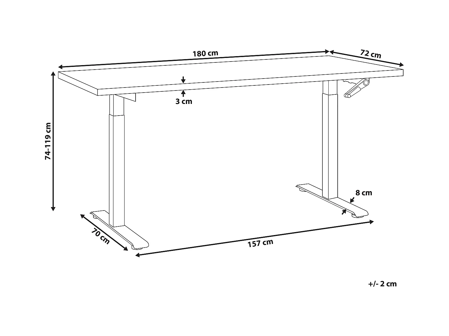 Bureau réglable en hauteur manuellement DESTINES Noir/ Marron clair 180 cm 72 cm