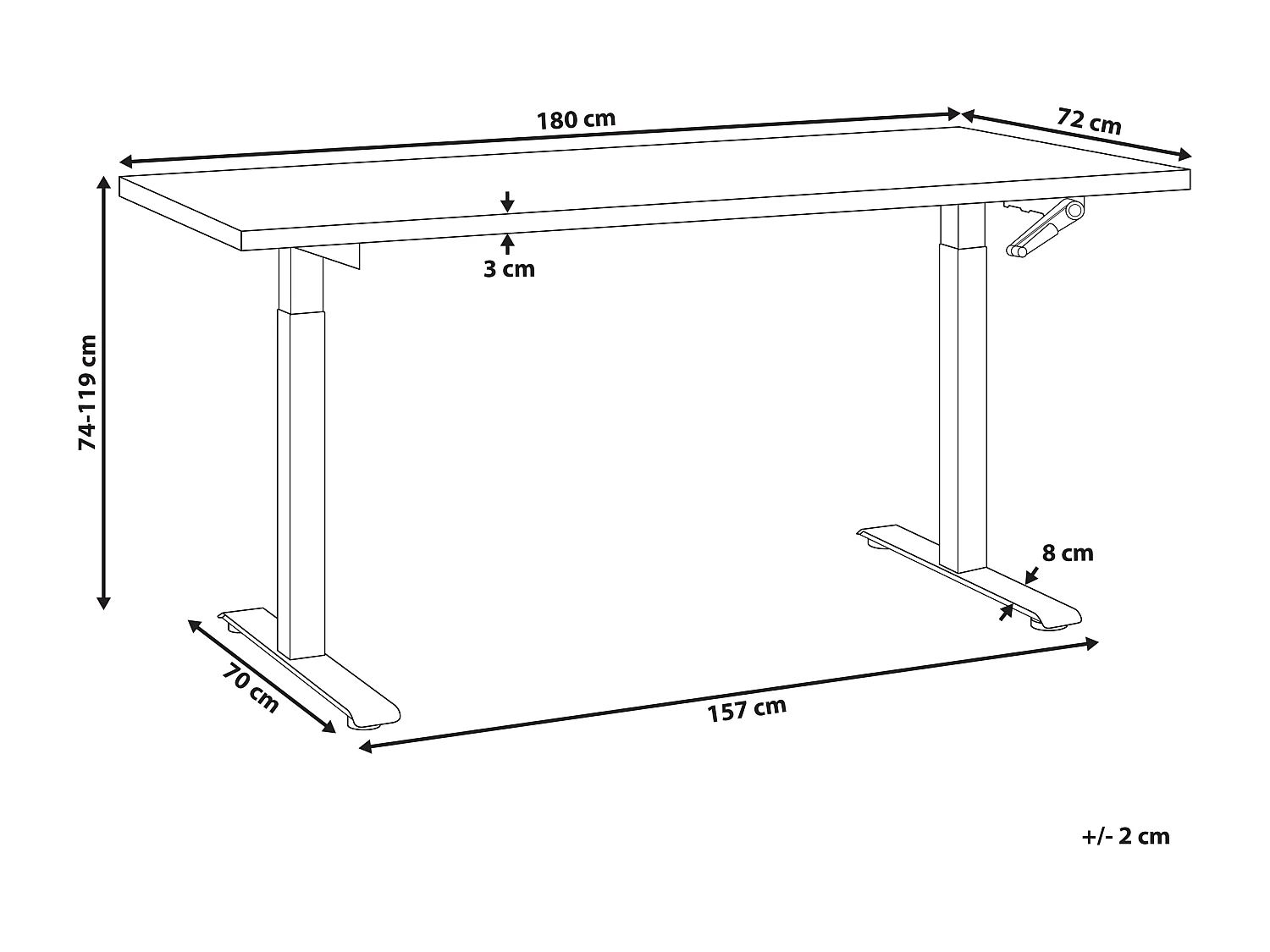 Bureau réglable en hauteur manuellement DESTINES Noir/ Marron clair 180 cm 72 cm