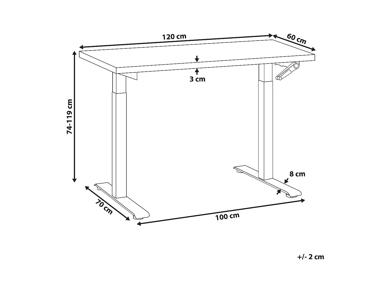 Bureau réglable en hauteur manuellement DESTINES Marron clair/blanc 120 cm 60 cm