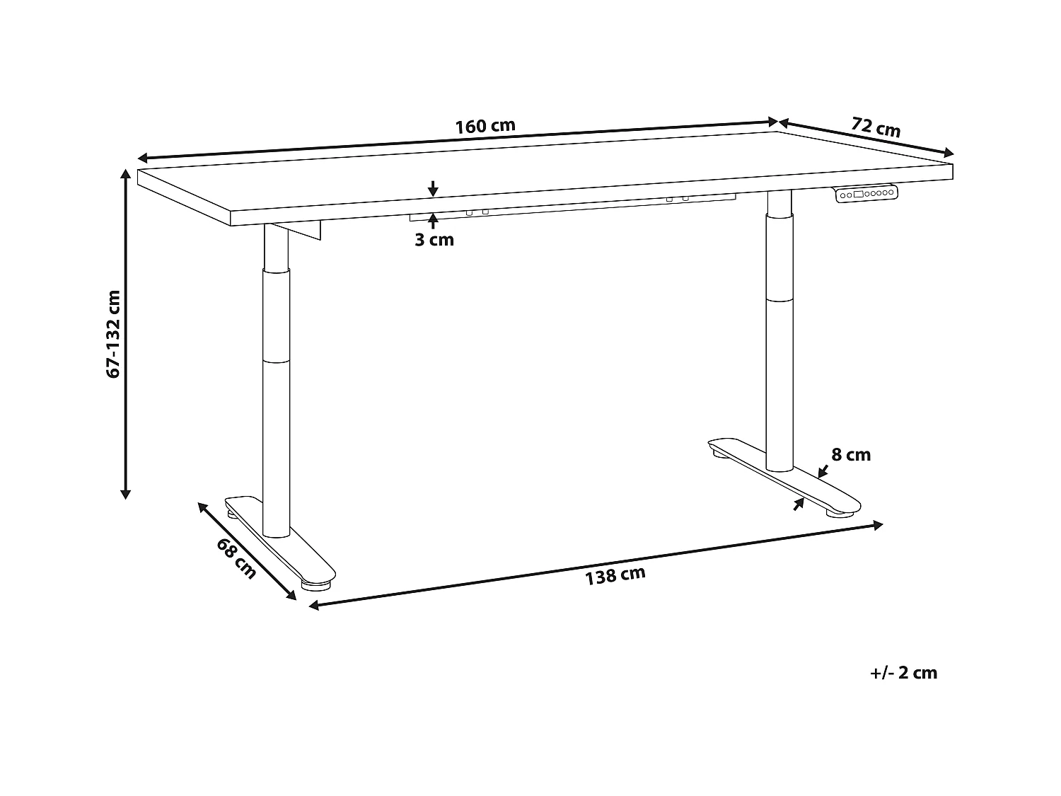 Bureau réglable en hauteur électriquement DESTINAS Noir/marron clair 160 cm 72 cm