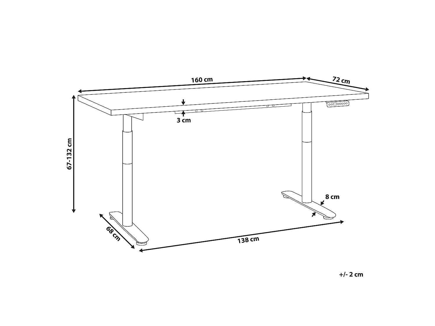 Bureau réglable en hauteur électriquement DESTINAS 160 cm 72 cm Noir/marron clair