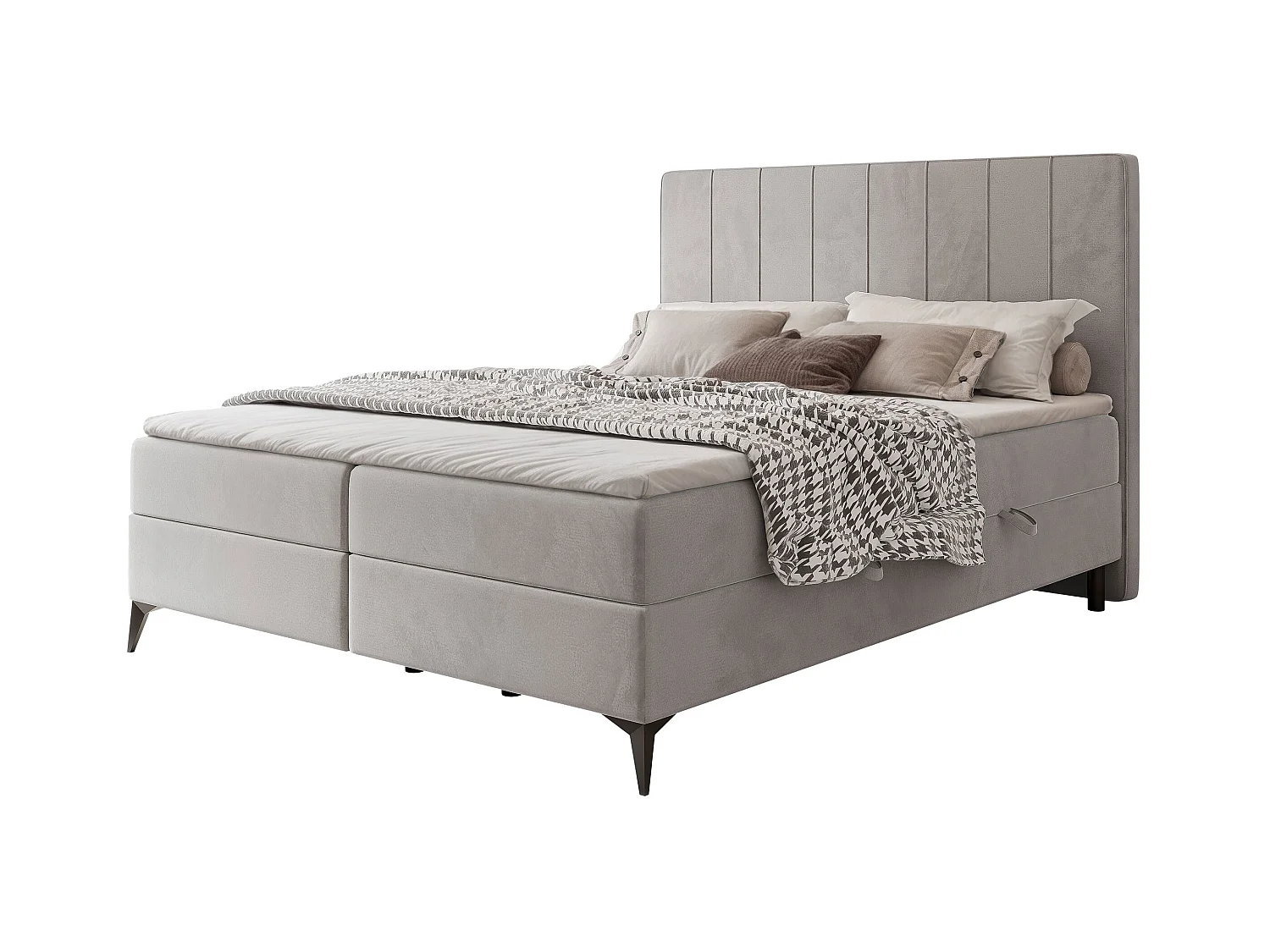 Lit continental rembourré avec surmatelas, gris clair - 200x200 - VERA