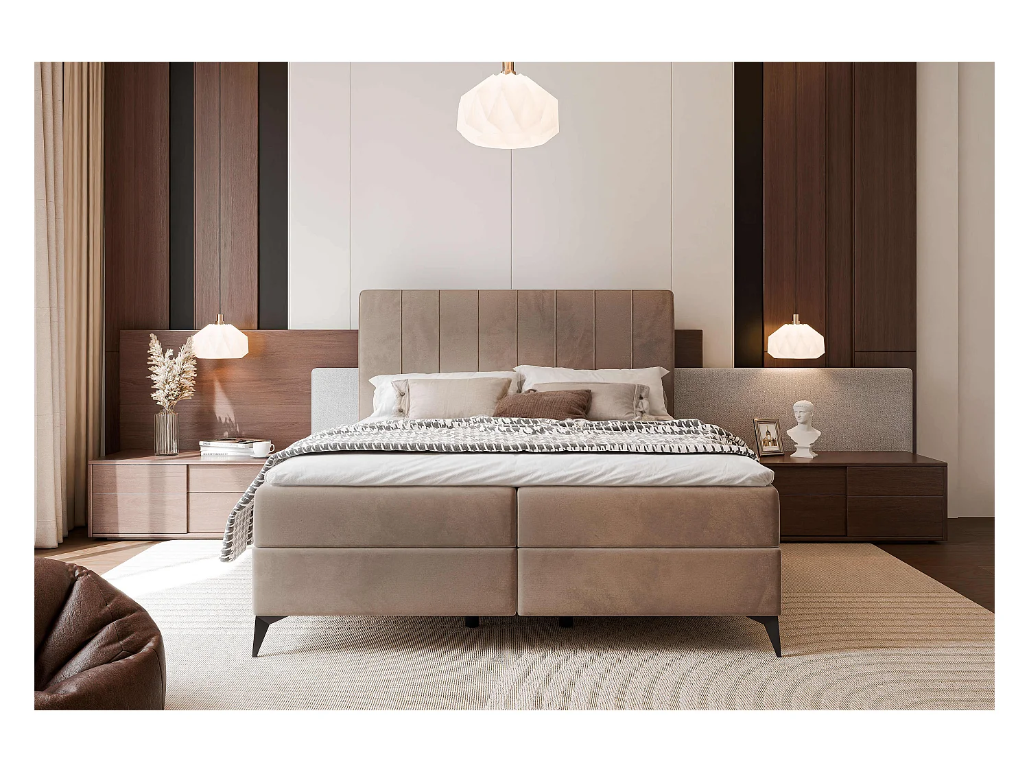 Lit continental rembourré avec surmatelas, marron - 120x200 - VERA