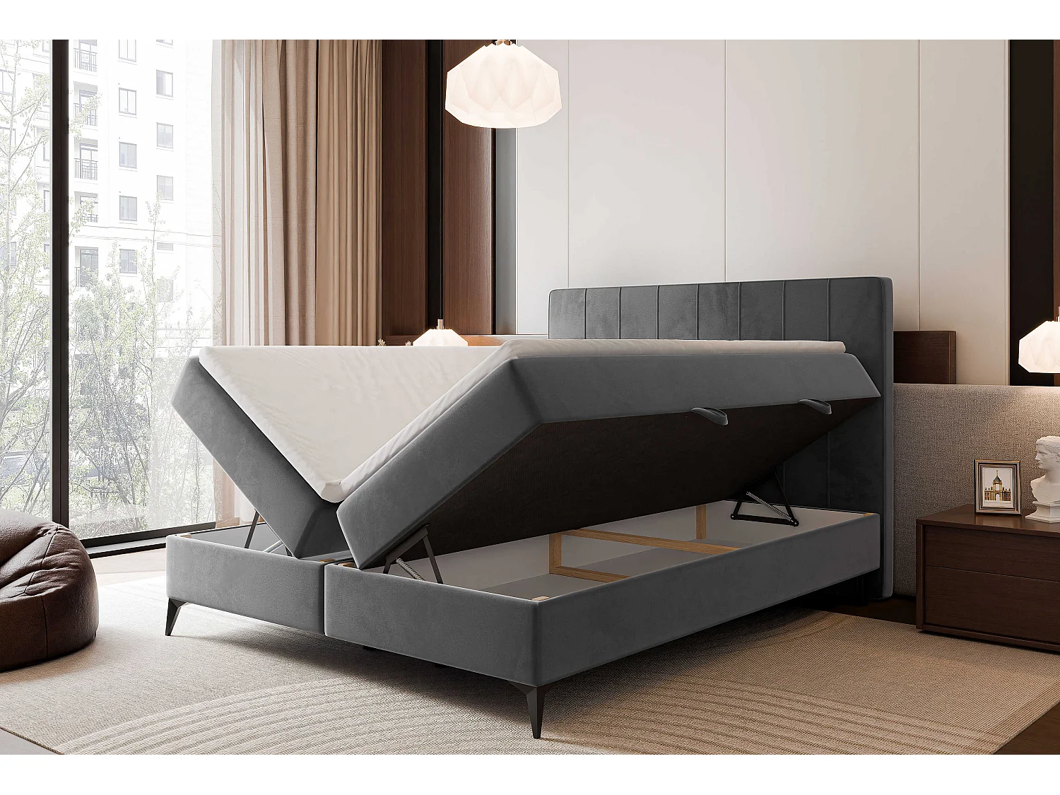 Lit continental rembourré avec surmatelas, gris anthracite - 200x200 - VERA