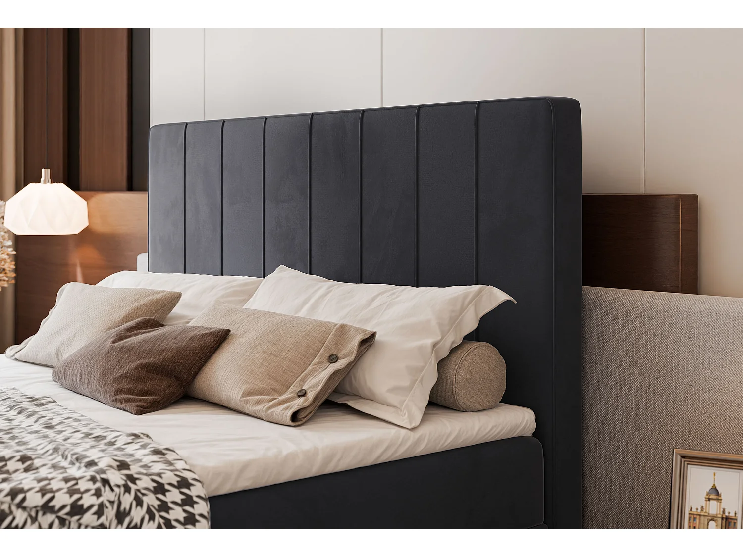 Lit continental rembourré avec surmatelas, gris anthracite - 160x200 - VERA