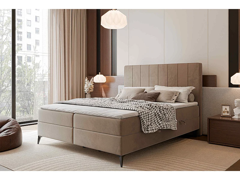 Lit continental rembourré avec surmatelas, marron - 180x200 - VERA