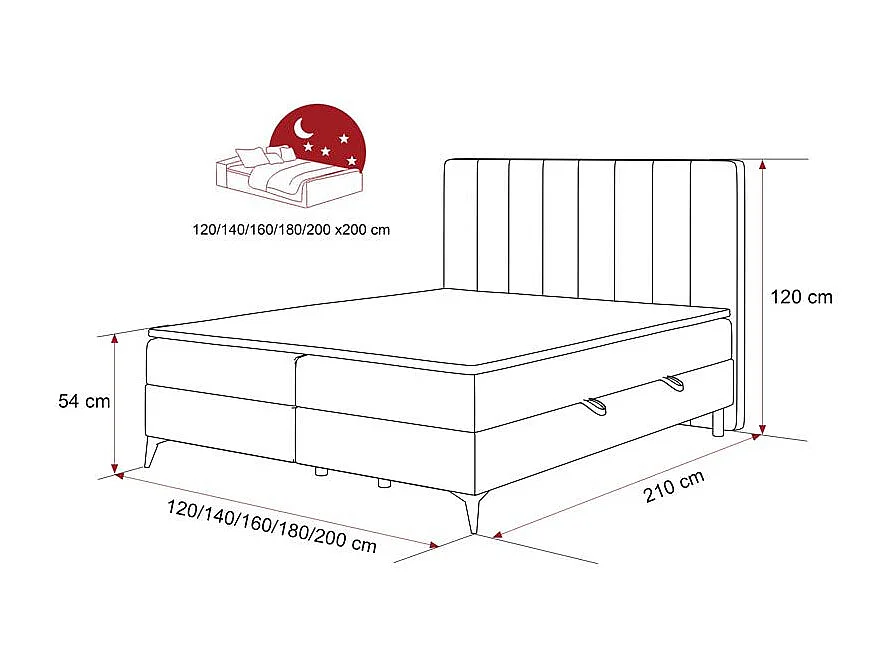 Lit continental rembourré avec surmatelas, crème - 120x200 - VERA