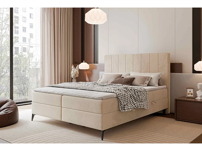 Lit continental rembourré avec surmatelas, crème - 120x200 - VERA