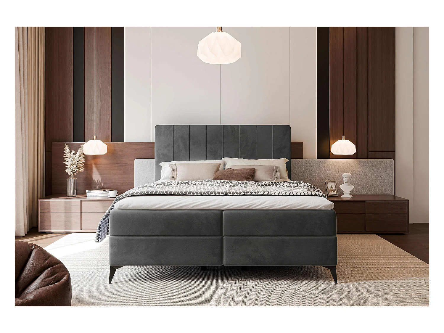 Lit continental rembourré avec surmatelas, gris anthracite - 160x200 - VERA