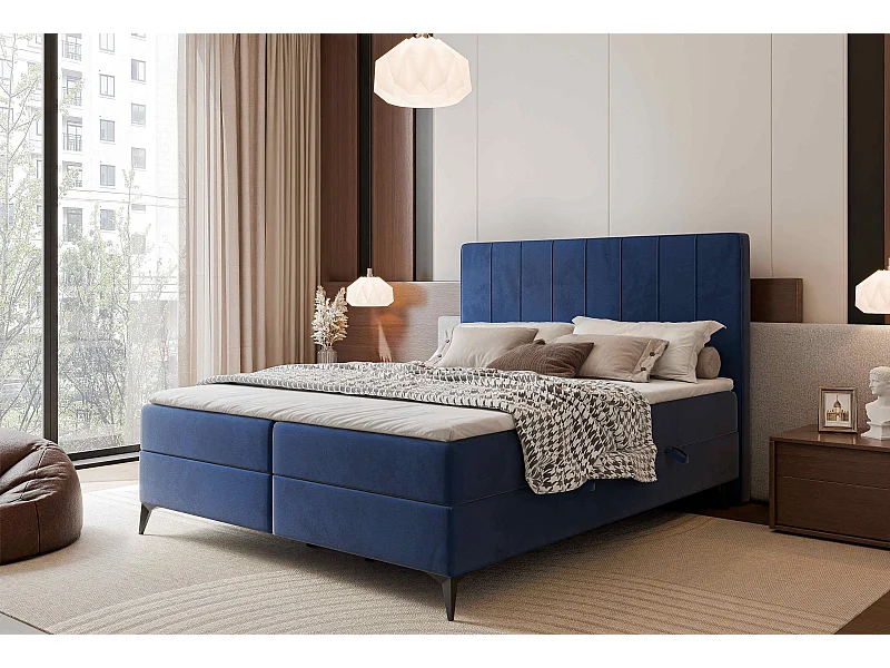 Lit continental rembourré avec surmatelas, bleu - 120x200 - VERA