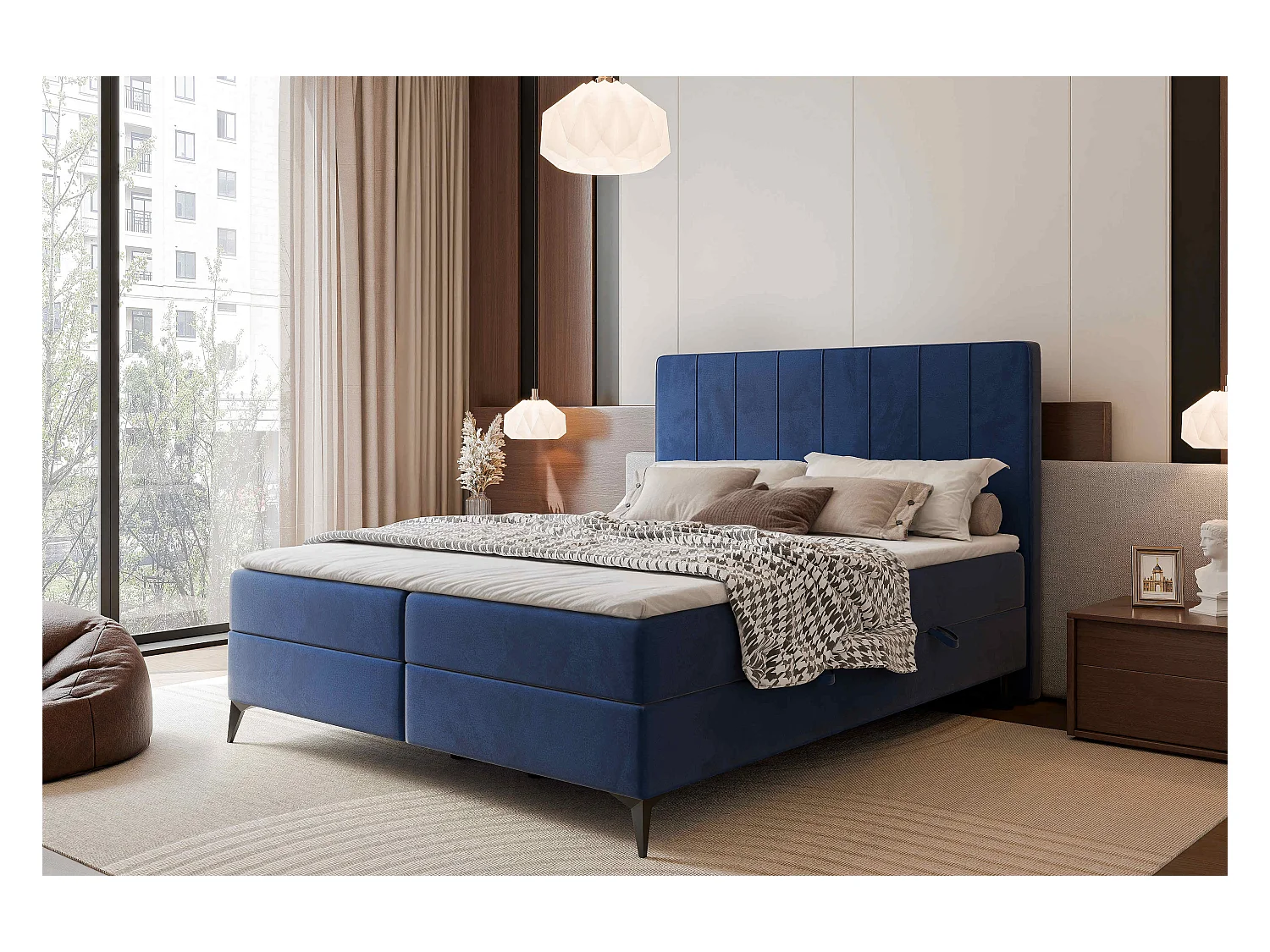 Lit continental rembourré avec surmatelas, bleu - 160x200 - VERA