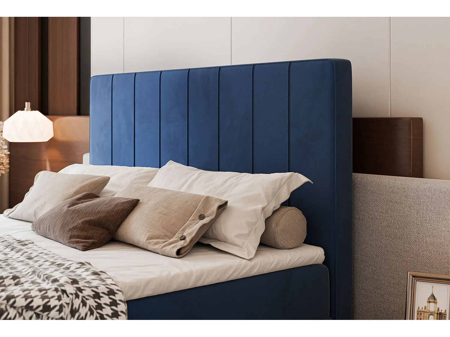 Lit continental rembourré avec surmatelas, bleu - 160x200 - VERA