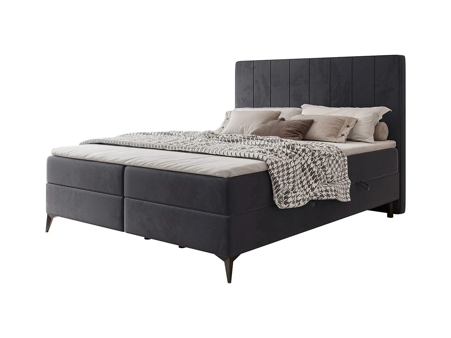 Lit continental rembourré avec surmatelas, gris anthracite - 140x200 - VERA