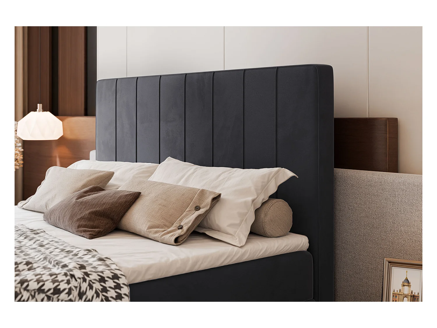 Lit continental rembourré avec surmatelas, gris anthracite - 140x200 - VERA