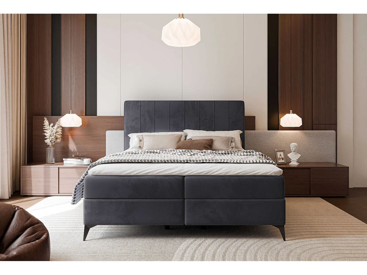 Lit continental rembourré avec surmatelas, gris anthracite - 140x200 - VERA