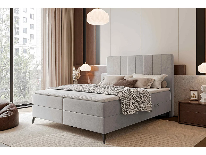 Lit continental rembourré avec surmatelas, gris clair - 180x200 - VERA