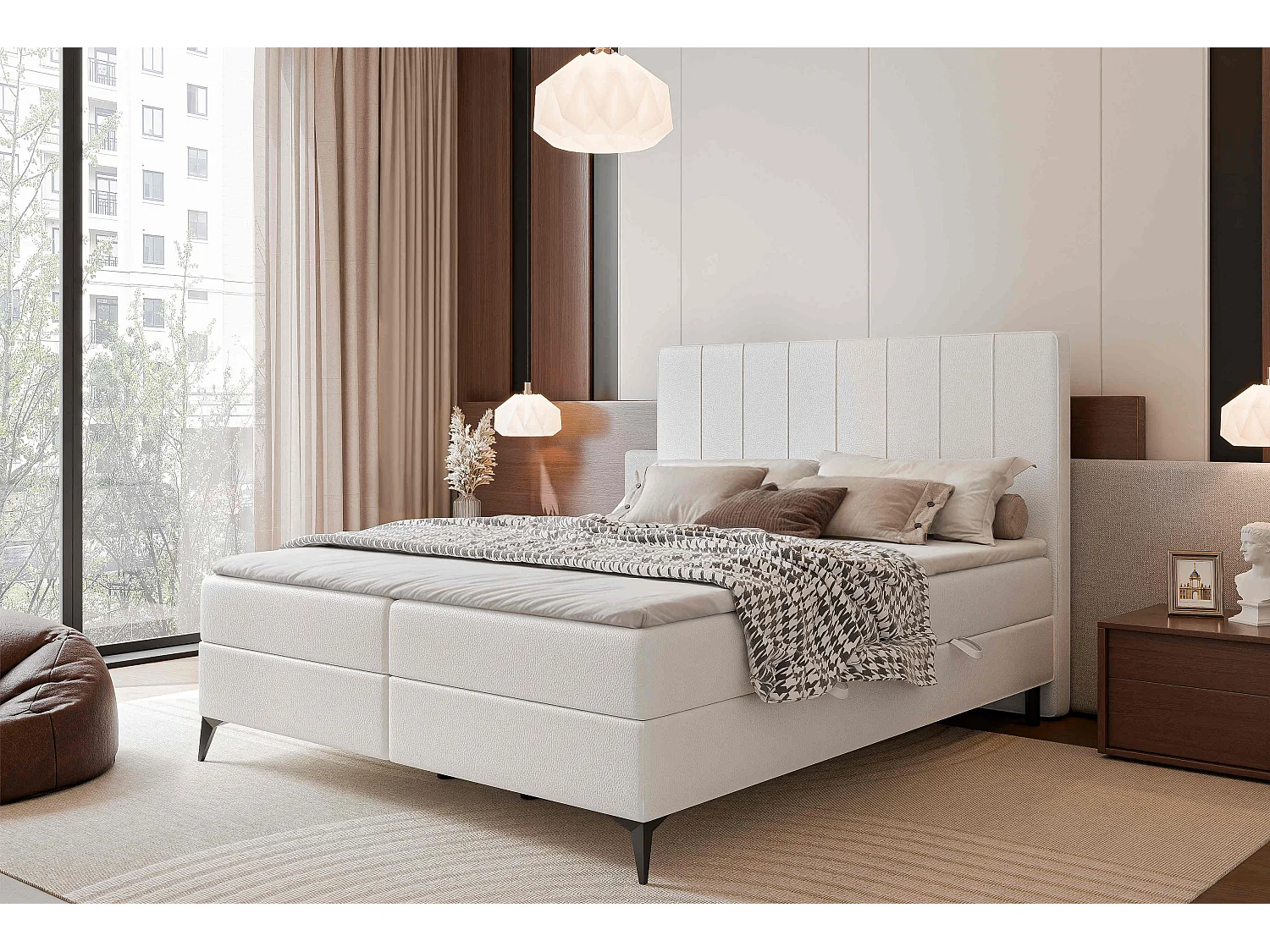 Lit continental rembourré avec surmatelas, blanc  - 140x200 - VERA