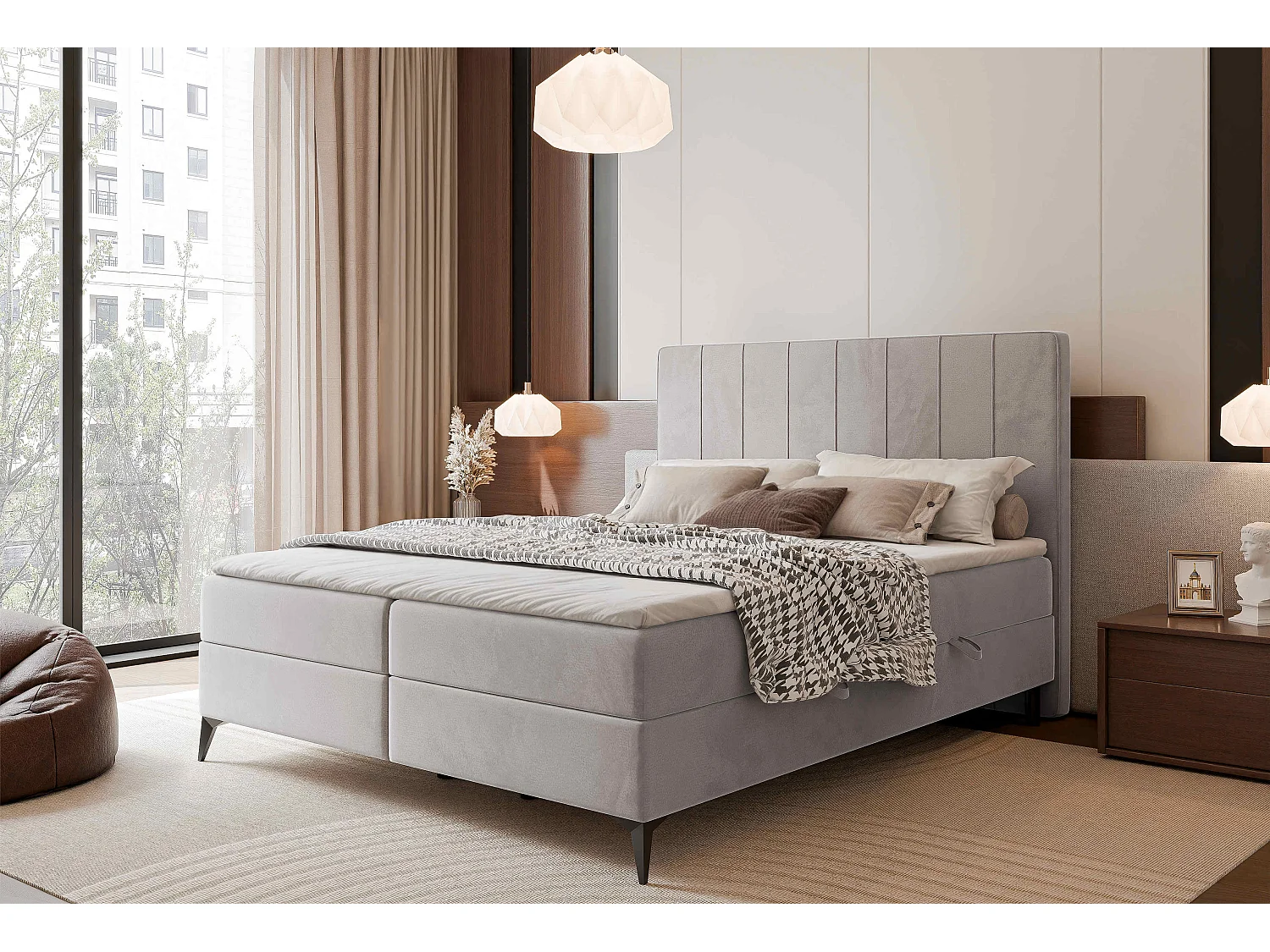 Lit continental rembourré avec surmatelas, gris - 180x200 - VERA