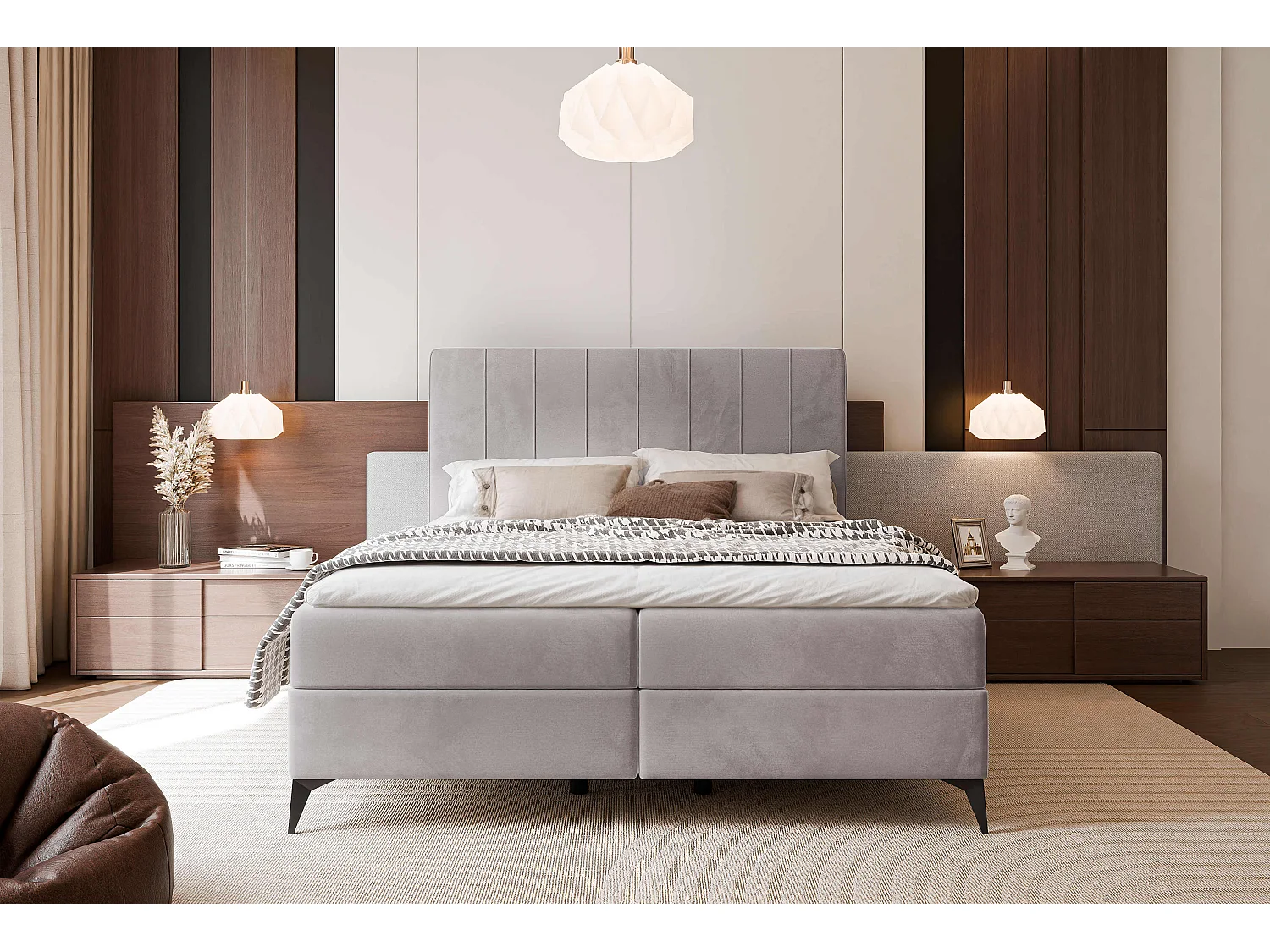 Lit continental rembourré avec surmatelas, gris - 180x200 - VERA