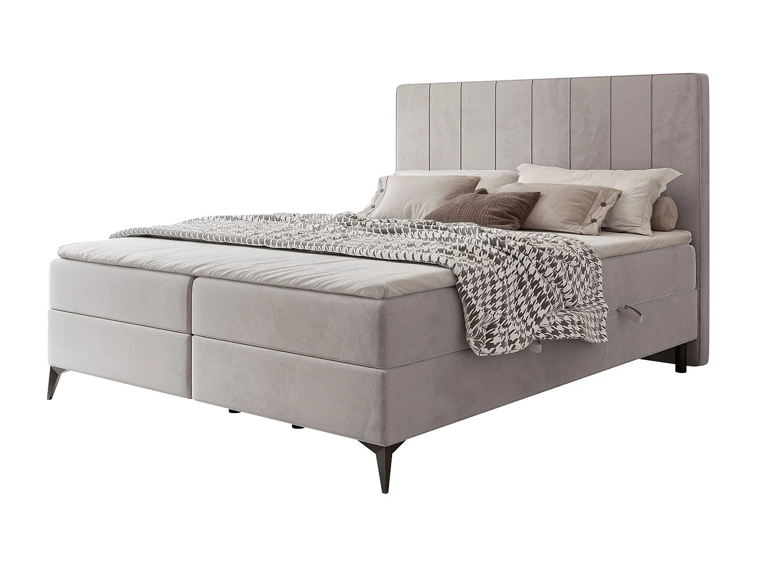 Lit continental rembourré avec surmatelas, gris - 200x200 - VERA