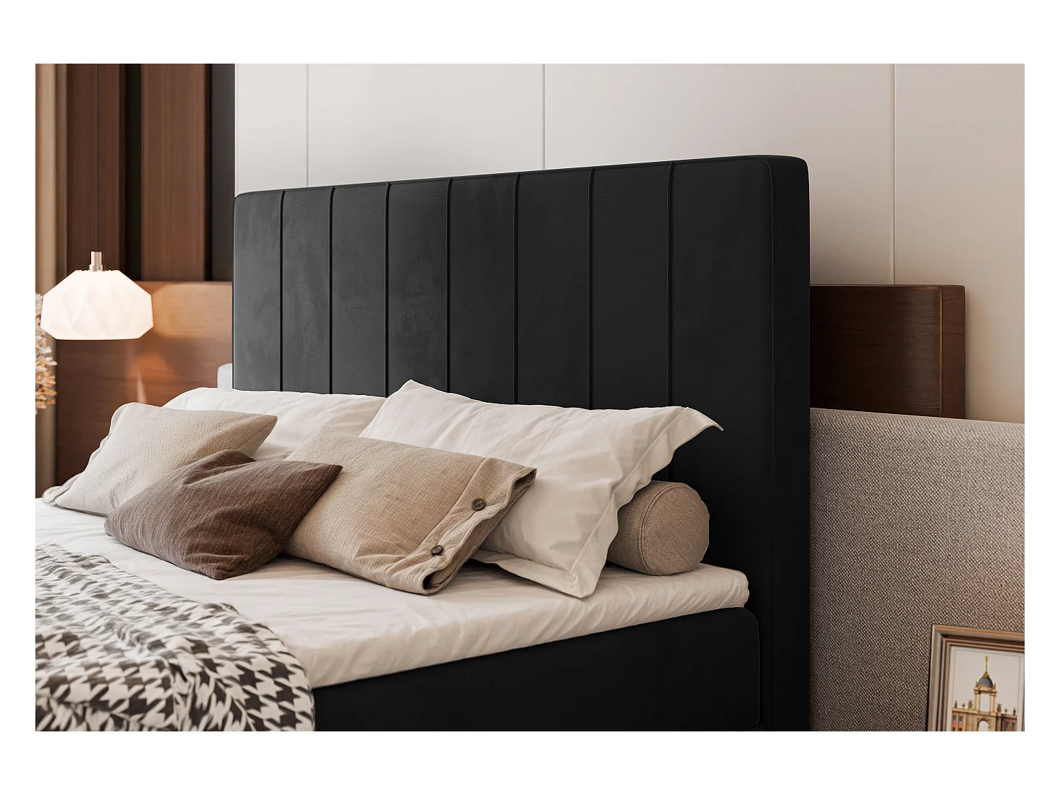 Lit continental rembourré avec surmatelas, noir - 140x200 - VERA