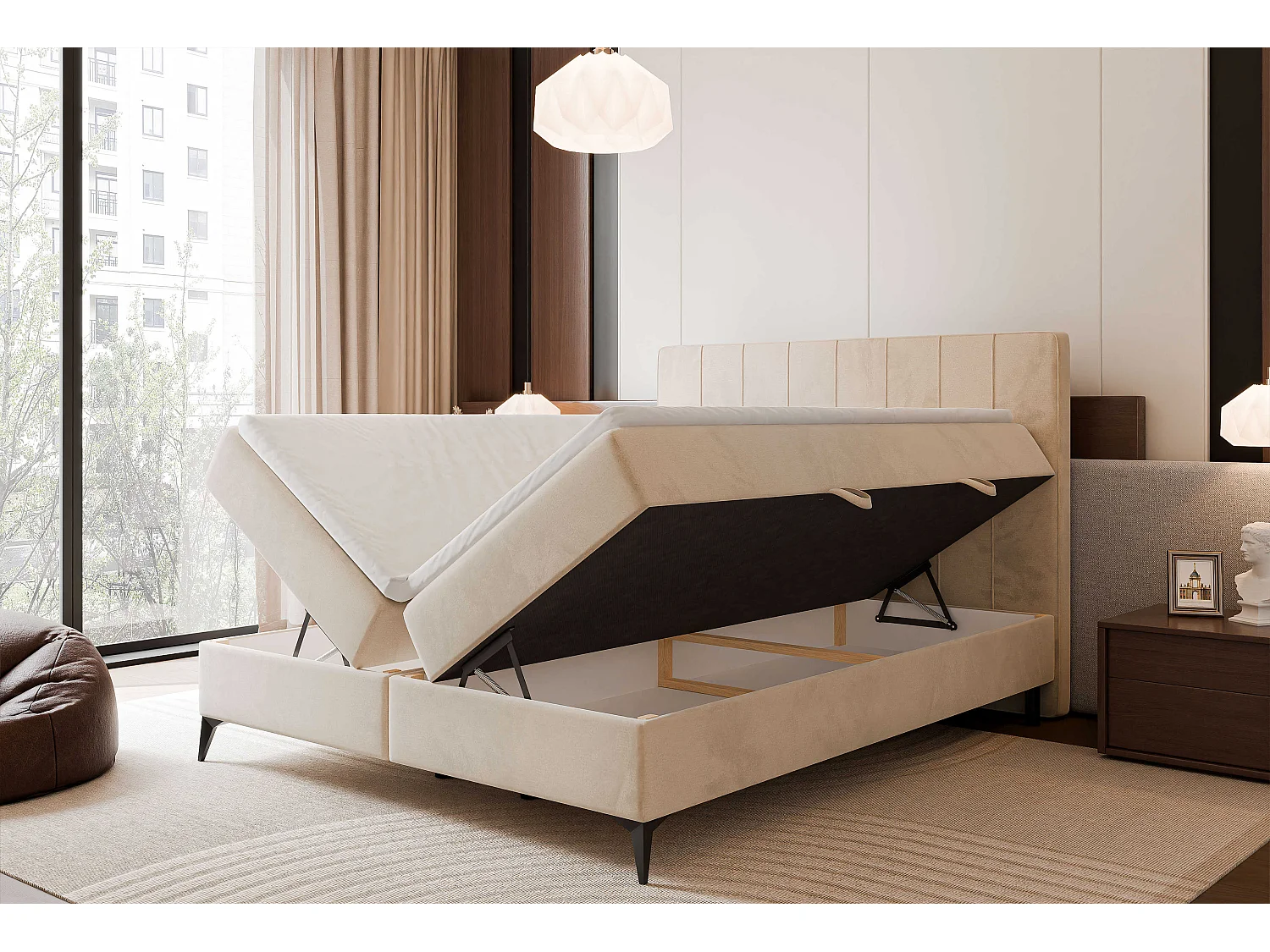 Lit continental rembourré avec surmatelas, beige - 120x200 - VERA