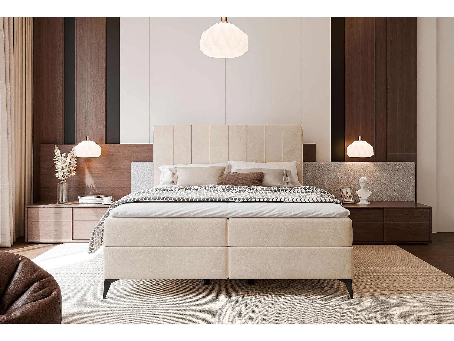 Lit continental rembourré avec surmatelas, beige - 120x200 - VERA