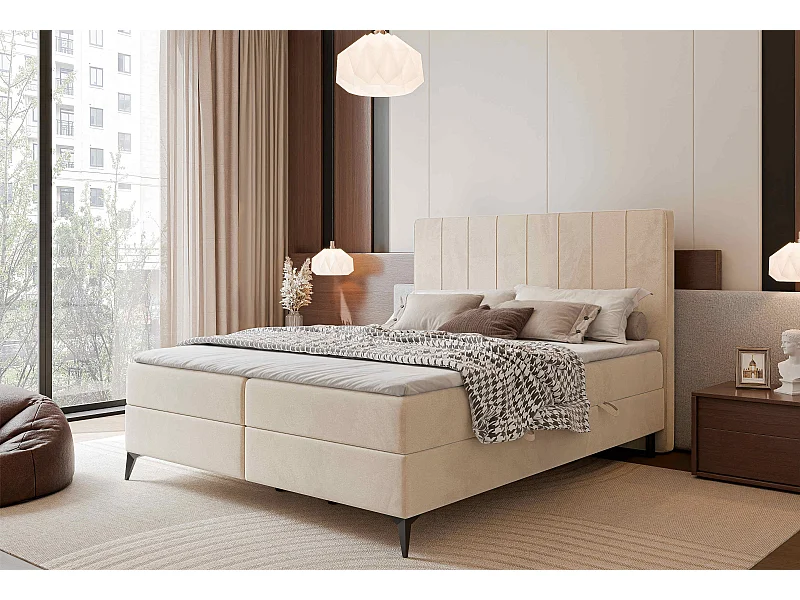 Lit continental rembourré avec surmatelas, beige - 140x200 - VERA