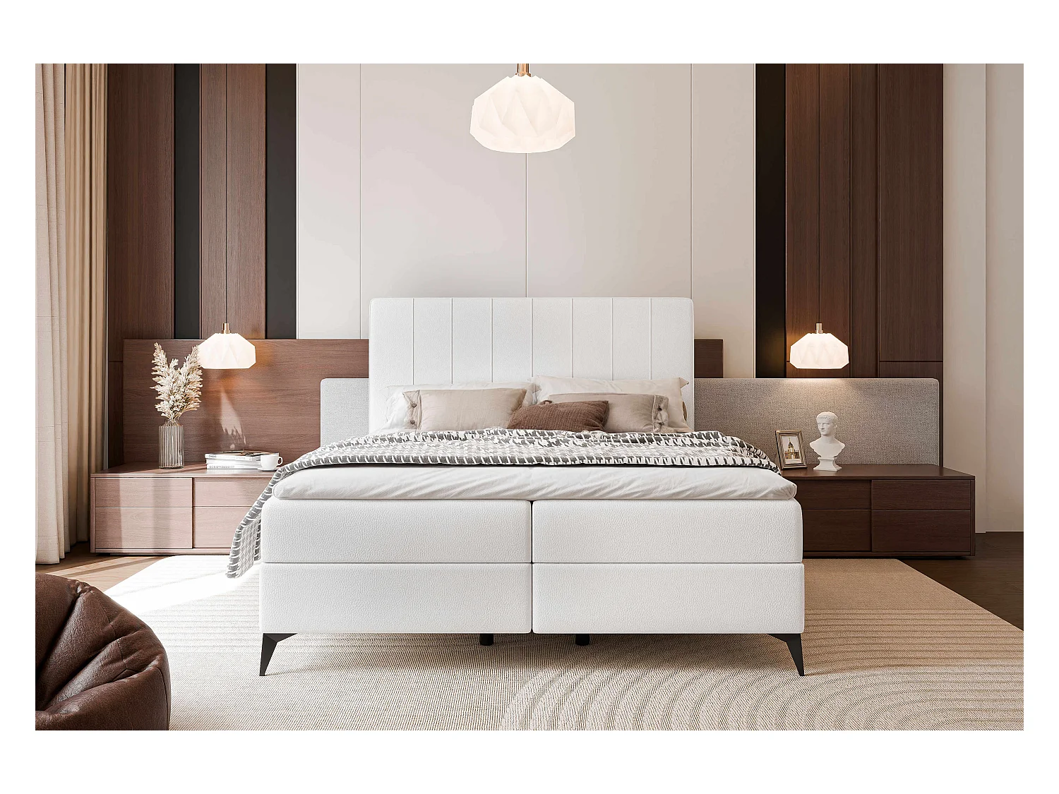 Lit continental rembourré avec surmatelas, blanc  - 120x200 - VERA
