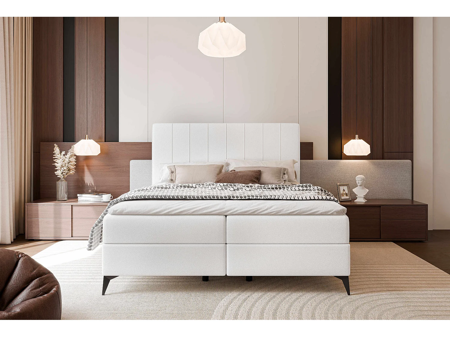 Lit continental rembourré avec surmatelas, blanc  - 120x200 - VERA